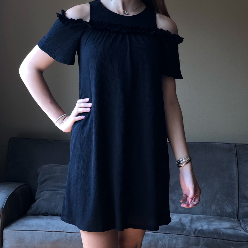 Black cold shoulder dress